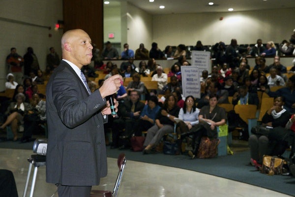 <p><p>Philly Schools Superintendent Dr. William Hite came to MLK for a citywide information meetings about the district's school closure recommendations. (Bas Slabbers/for NewsWorks)</p></p>

