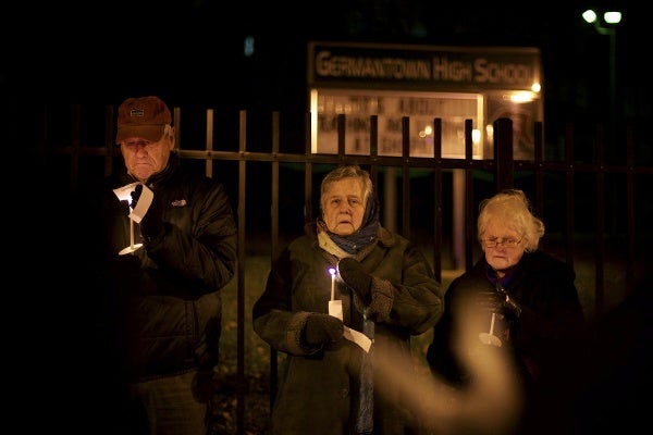 <p><p>A vigil for the victms of the Sandy Hook Elementary shooting was held Thursday night at the front gate of Germantown High School. (Bas Slabbers/for NewsWorks)</p></p>

