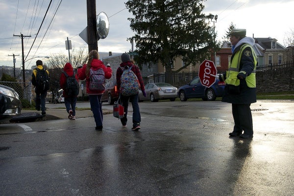 <p><p style="font-size: 13px !important;">For seven years, crossing guard Chris Bartholomew has been stationed at the intersection of Righter and Lauriston streets near Cook-Wissahickon School. (Bas Slabbers/for NewsWorks)</p></p>
