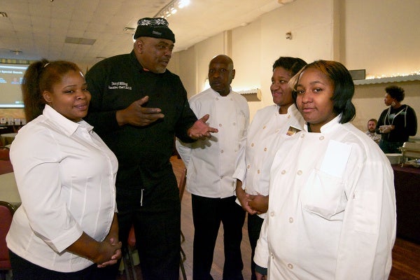 <p><p>Chef Darryl Milling and his staff helped out. (Bas Slabbers/for NewsWorks)</p></p>

