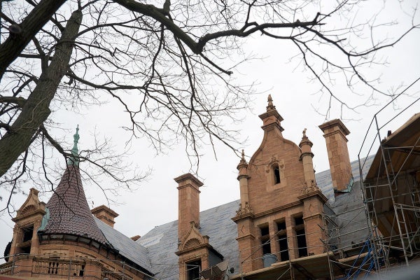 <p><p>The dozen chimney stacks that sit on the roof only have an ornamental function. (Bas Slabbers/for NewsWorks)</p></p>
