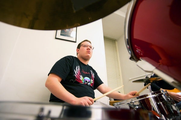 <p>Nate Males on drums. (Bas Slabbers/for NewsWorks)</p>
