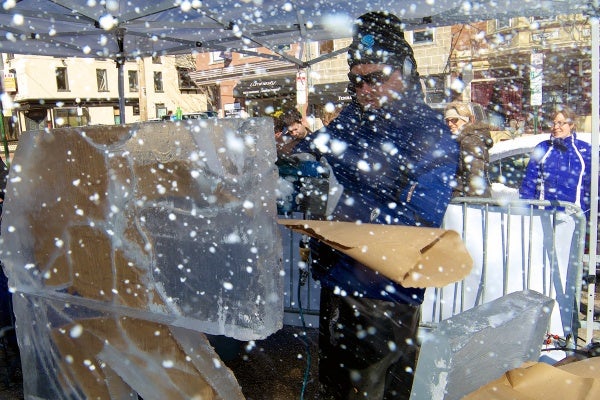 <p><p>Dan Rebholz, an ice sculptor from Chicago, wows the crowd while he works. (Bas Slabbers/for NewsWorks)</p></p>
