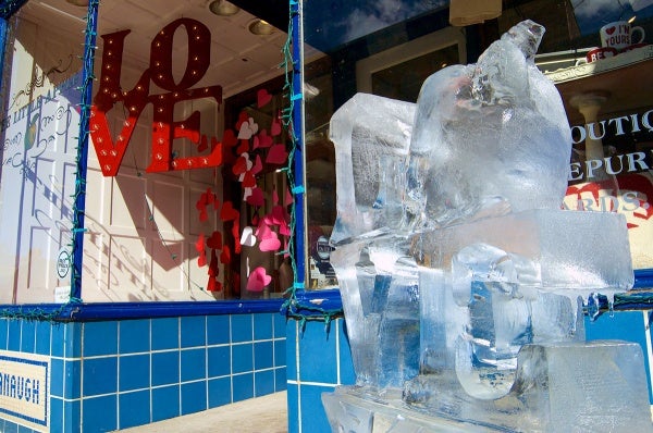 <p><p>A LOVE ice sculpture welcomes customers to The Little Apple on Main Street. (Bas Slabbers/for NewsWorks)</p></p>
