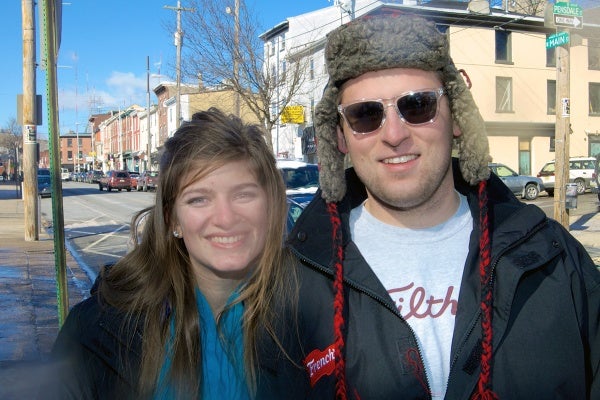 <p><p>Brianne Dykema and Joe Parker from Manayunk pose for a shot during Saturday's festival. (Bas Slabbers/for NewsWorks)</p></p>
