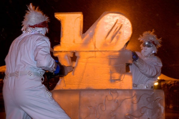 <p><p>A chainsaw and blowtorch are used to carve out the letters "L O V E" from a block of ice. (Bas Slabbers/for NewsWorks)</p></p>
