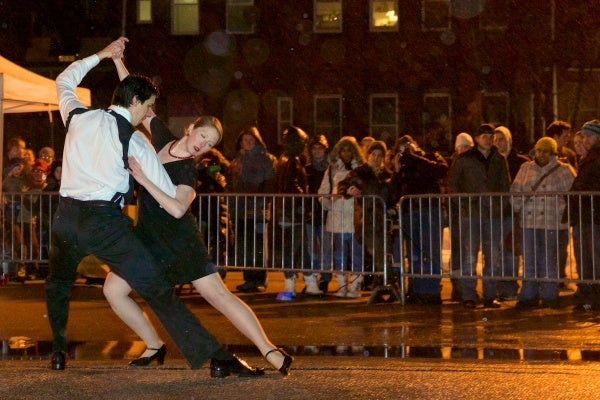 <p><p>Dancers Eleanor and David Small perform in the rain for the Society Hill Dance Academy. (Bas Slabbers/for NewsWorks)</p></p>
