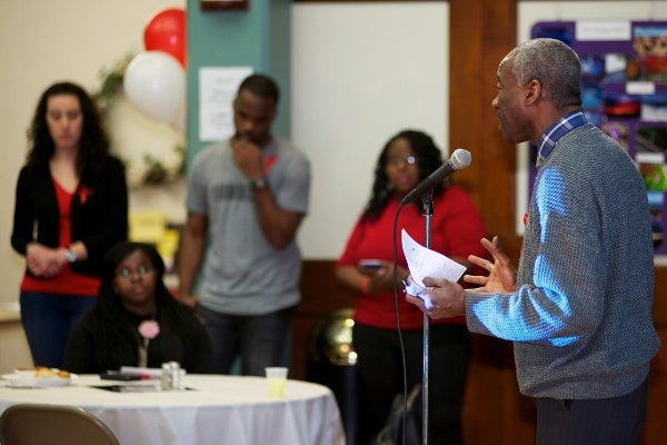 <p><p>A speaker addresses the crowd. (Bas Slabbers/for NewsWorks)</p></p>
