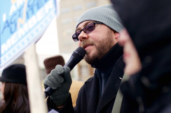 <p><p>At the rally, Matthew Pillischer talked about a documentary he worked on regarding social issues. (Bas Slabbers/for NewsWorks)</p></p>
