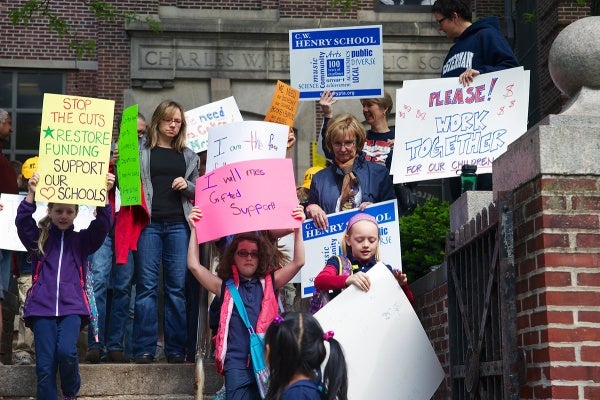  Students at C.W. Henry rally for additional funding from the school district. (Bas Slabbers/for NewsWorks, file) 