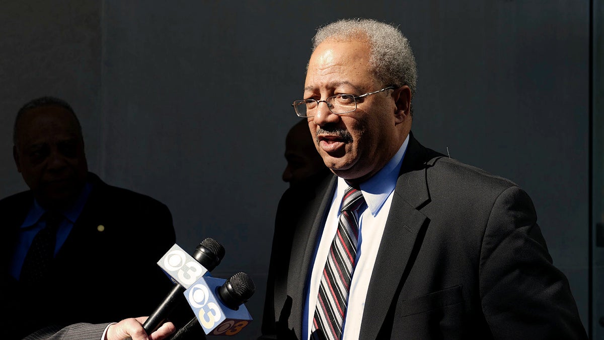 U.S. Rep. Chaka Fattah answers questions at the U.S. Courthouse in Philadelphia. (Bastiaan Slabbers for NewsWorks)