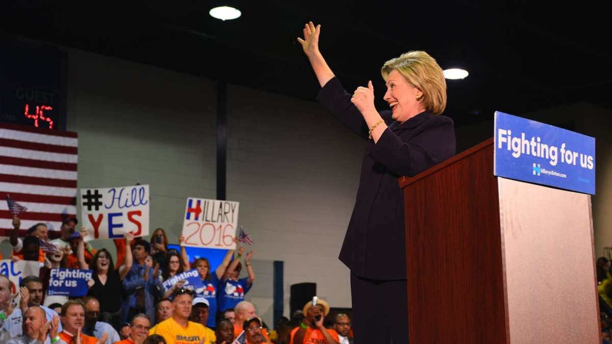  Hillary Clinton speaks during an event at Camden County College in May.(Bastiaan Slabbers/for NewsWorks) 