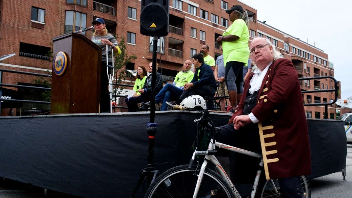 Even Benjamin Franklin came out on his bike to participate in Philly Free Streets Day.