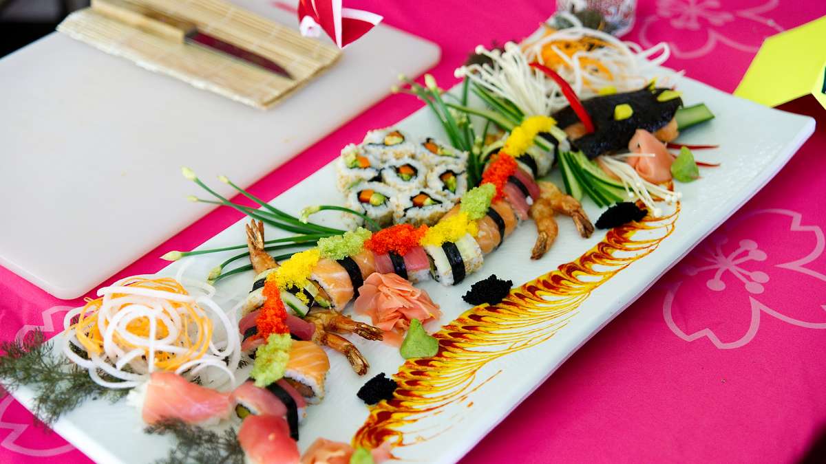 Artistic crafted sushi is on display during the Sushi Samurai of the Year competition at the annual Cherry Blossom Festival in Fairmount Park on Sunday.