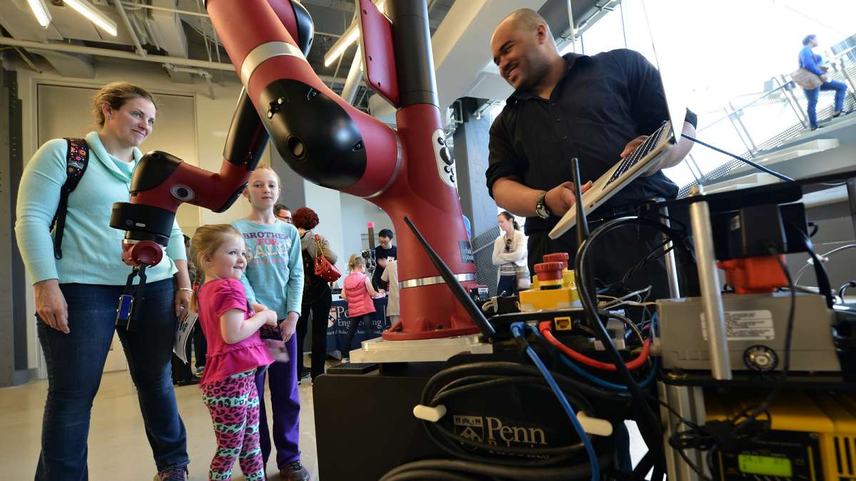 At Pennovation Center, Monroe Kennedy explains the functionality of a humanoid robot.