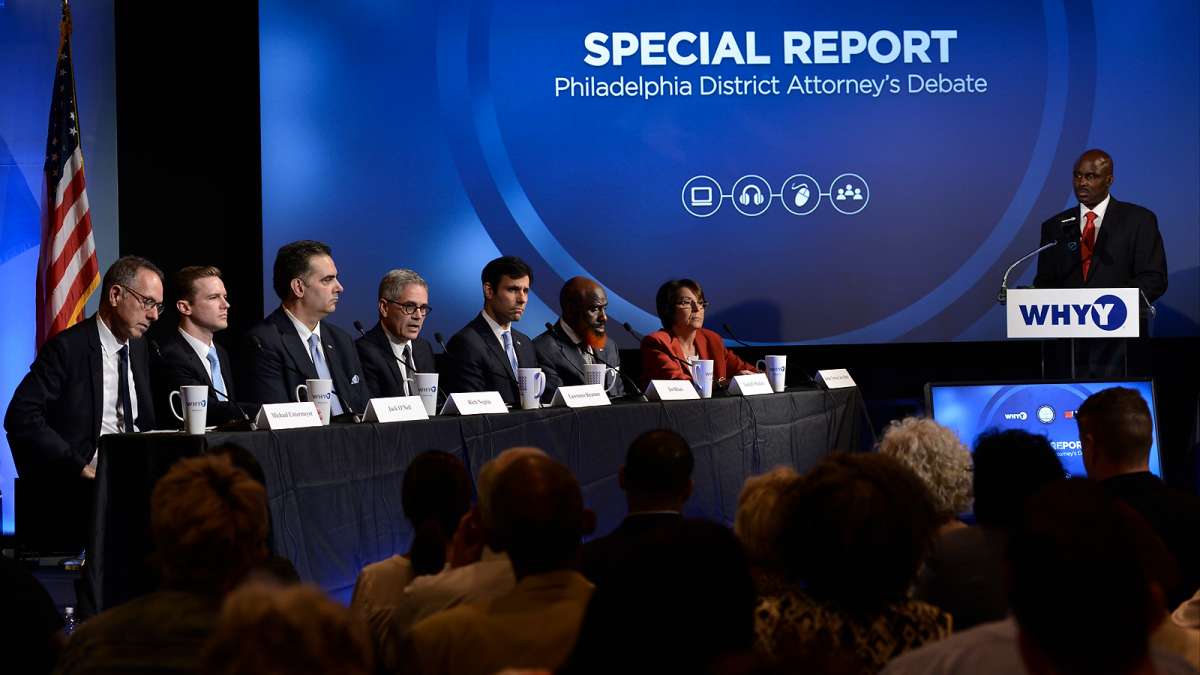  Seven Democratic candidates participate in the NAACP/WHYY District Attorney Candidate Forum held on Thursday at WHYY. (Bastiaan Slabbers for NewsWorks) 