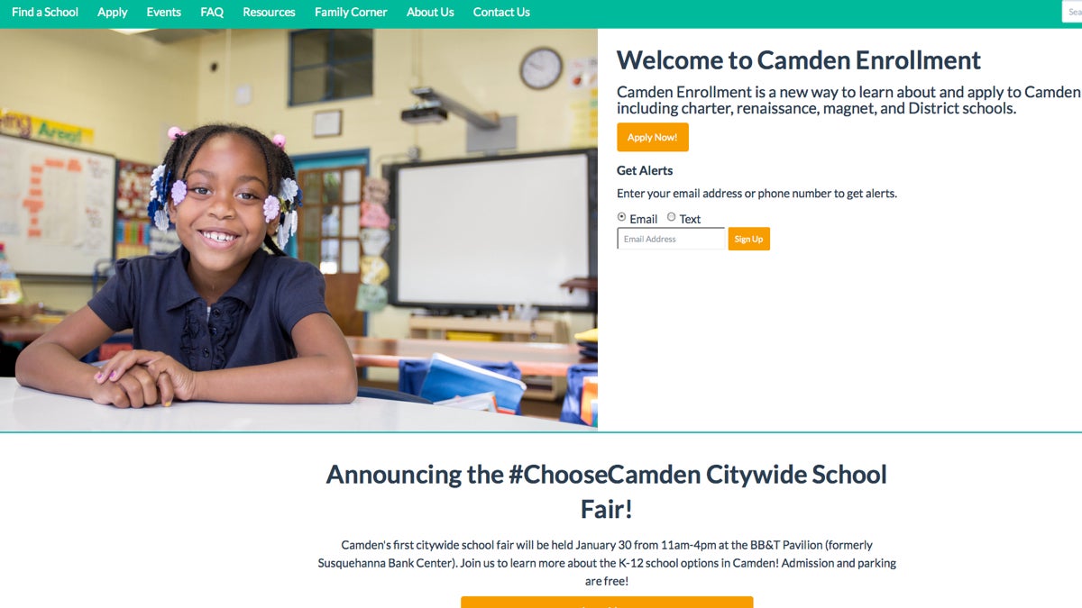  A new website simplifies the application process for parents looking to enroll their kids in a traditional public, charter, or renaissance school in Camden. (Image via camdenenrollment.org) 