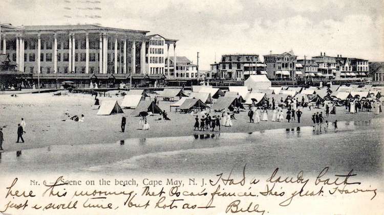 A Cape May post card shows the Stockton Hotel (left), which was torn down in 1910. (Richard Gibbs Collection)