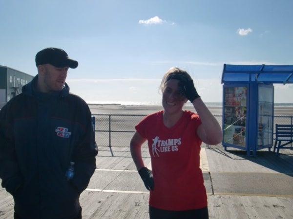 Jen A. Miller after finishing her Cape 2 Gate segment on the Wildwood Boardwalk. (Photo courtesy of Liz Pagonis)