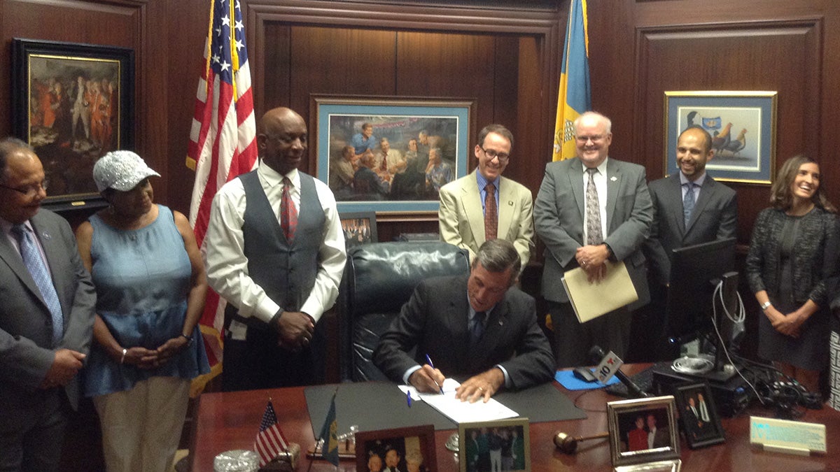  Gov. Carney signed legislation allowing fantasy sports betting. (Zoë Read/WHYY) 