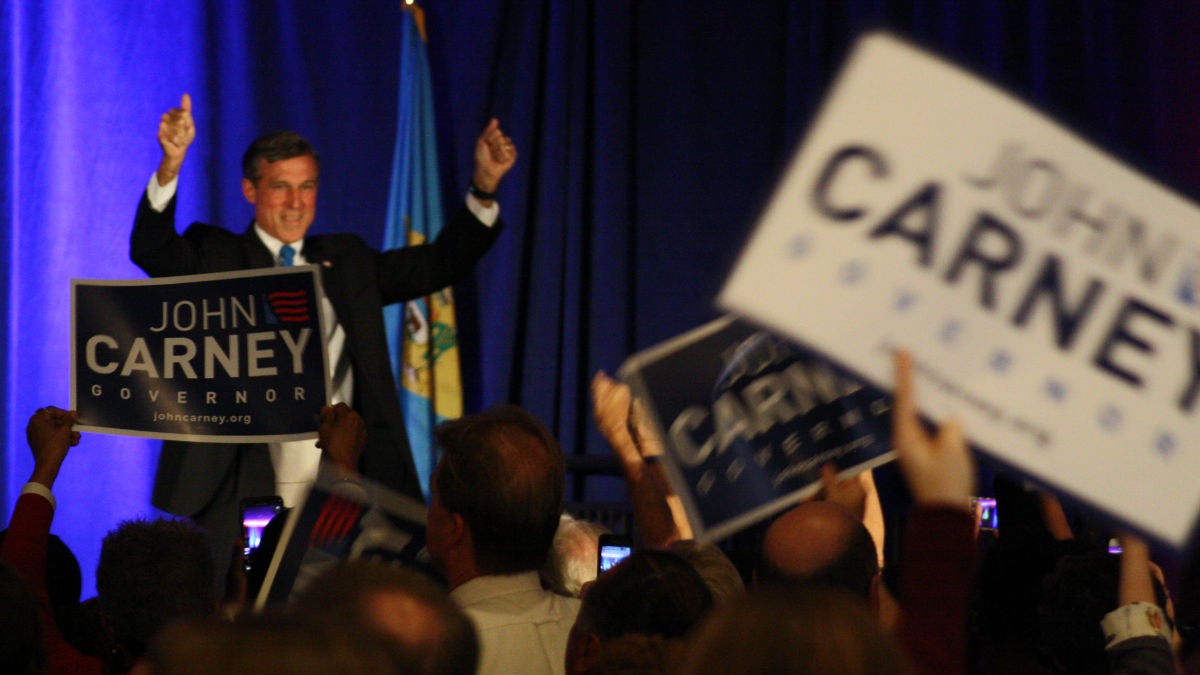  Delaware Gov. John Carney celebrates his election victory in November 2016. (Mark Eichmann/WHYY) 