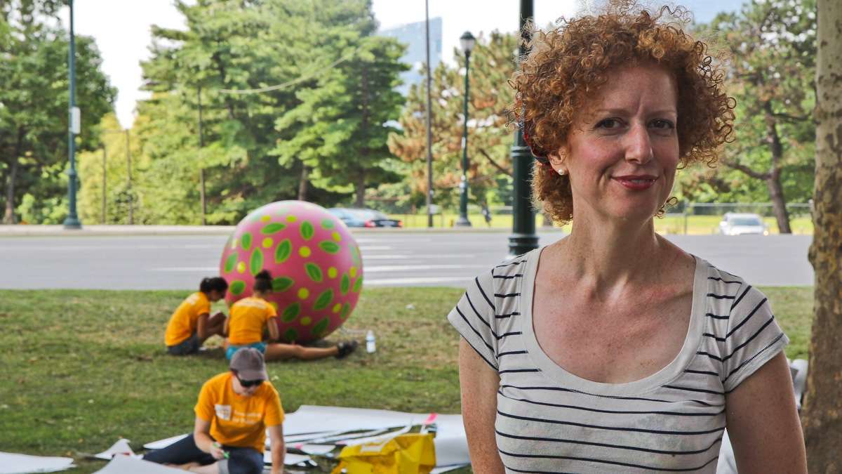 Artist Candy Coated is responsible or turning Eakins Oval into a magic carpet. (Kimberly Paynter/WHYY)