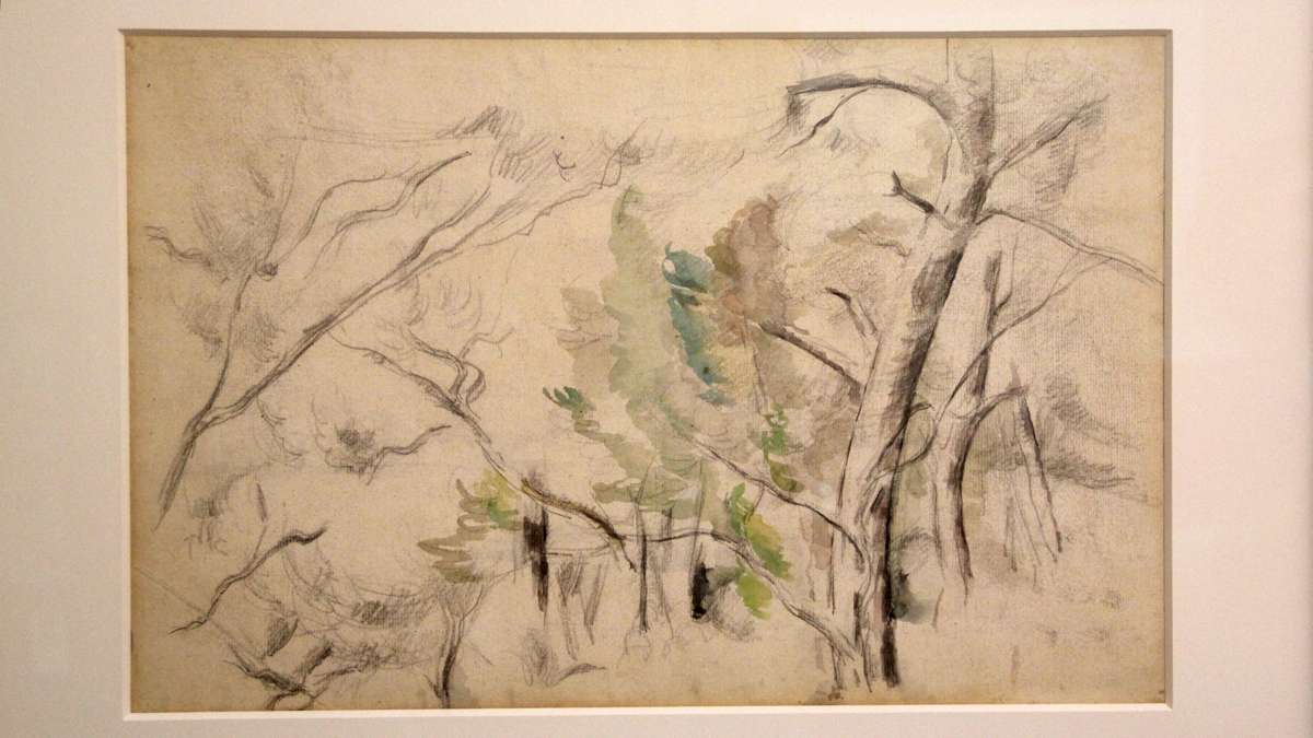 Trees, a watercolor painted by Cezanne around 1900, was found to have a graphite sketched landscape on its back. (Emma Lee/WHYY)