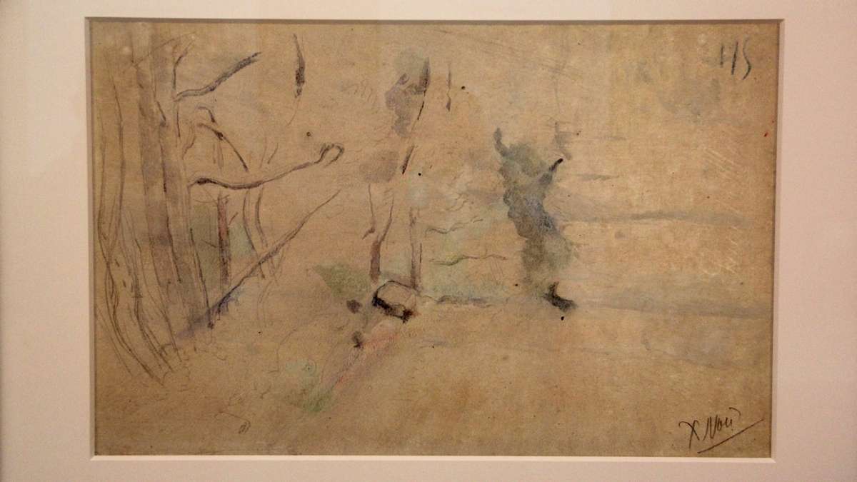 This unfinished landscape in watercolor and graphite by Paul Cezanne was discovered on the back of a painting in the Barnes collection. (Emma Lee/WHYY)