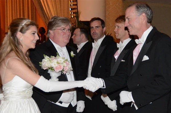 <p><p>Debutante Courtney Jennifer McCauley is presented by her father, Sean N. McCauley to members of the Board of Directors. Directors (from left): R. Carter Caldwell, Gary A. Cox, Warren I. Claytor and John P. Devine (Photo courtesy of Sabina Louise Pierce)</p></p>
