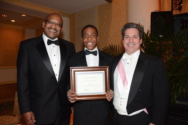 <p><p>Bryan Carter (left), President and CEO of Gesu School, 7th grader and recipient of the Bryn Mawr Trust Philadelphia Charity Ball Scholarship Kharon Randolph, and Charity Ball board member Andrew Camerota from Bryn Mawr Trust (Photo courtesy of Sabina Louise Pierce)</p></p>
