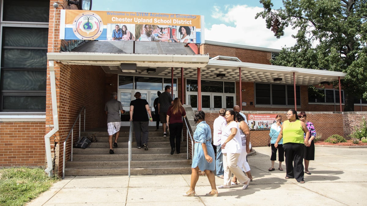  Chester Upland teachers at Science and Discovery High School in Chester, Pa. (Kimberly Paynter/WHYY) 