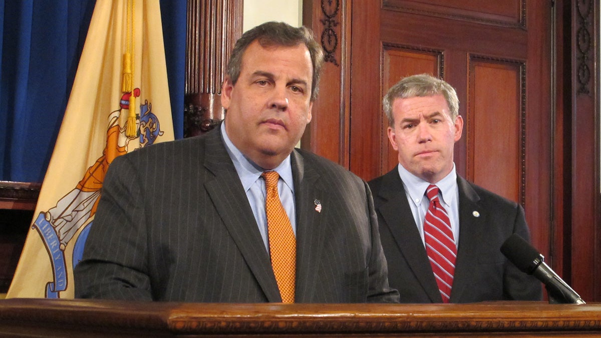  N.J. Gov. Chris Christie announces the appointment of Attorney General Jeff Chiesa to temporarily fill the Senate seat left vacant by Frank Lautenberg. (Phil Gregory/for NewsWorks) 