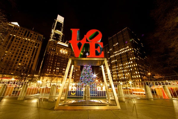 <p><p>Love Park, located at 15th Street and John F. Kennedy Boulevard, has been converted into a Christmas village for the holidays. (Nathaniel Hamilton/for NewsWorks)</p></p>
