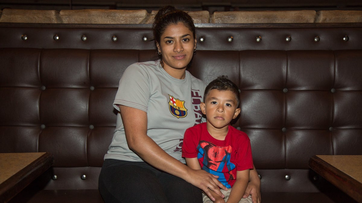  Wendy Osorio Martinez sits with her 3-year-old son, Diego Rivera Osorio in a booth at Plaza Azteca in Wyomissing, Berks County. (Emily Cohen for NewsWorks) 