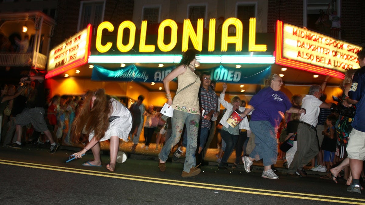  Participants in the annual Blobfest festival run screaming from the Colonial Theatre in Phoenixville, Pa. The exodus is a re-enactment of a pivotal scene from the 1958 horror-sci-fi film 