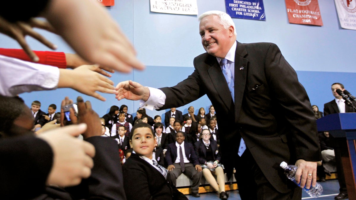  Pennsylvania Gov. Tom Corbett is shown meeting with students during a 2011 rally in support of education reform at the First Philadelphia Preparatory Charter School in Philadelphia. (AP Photo/Matt Rourke, file) 