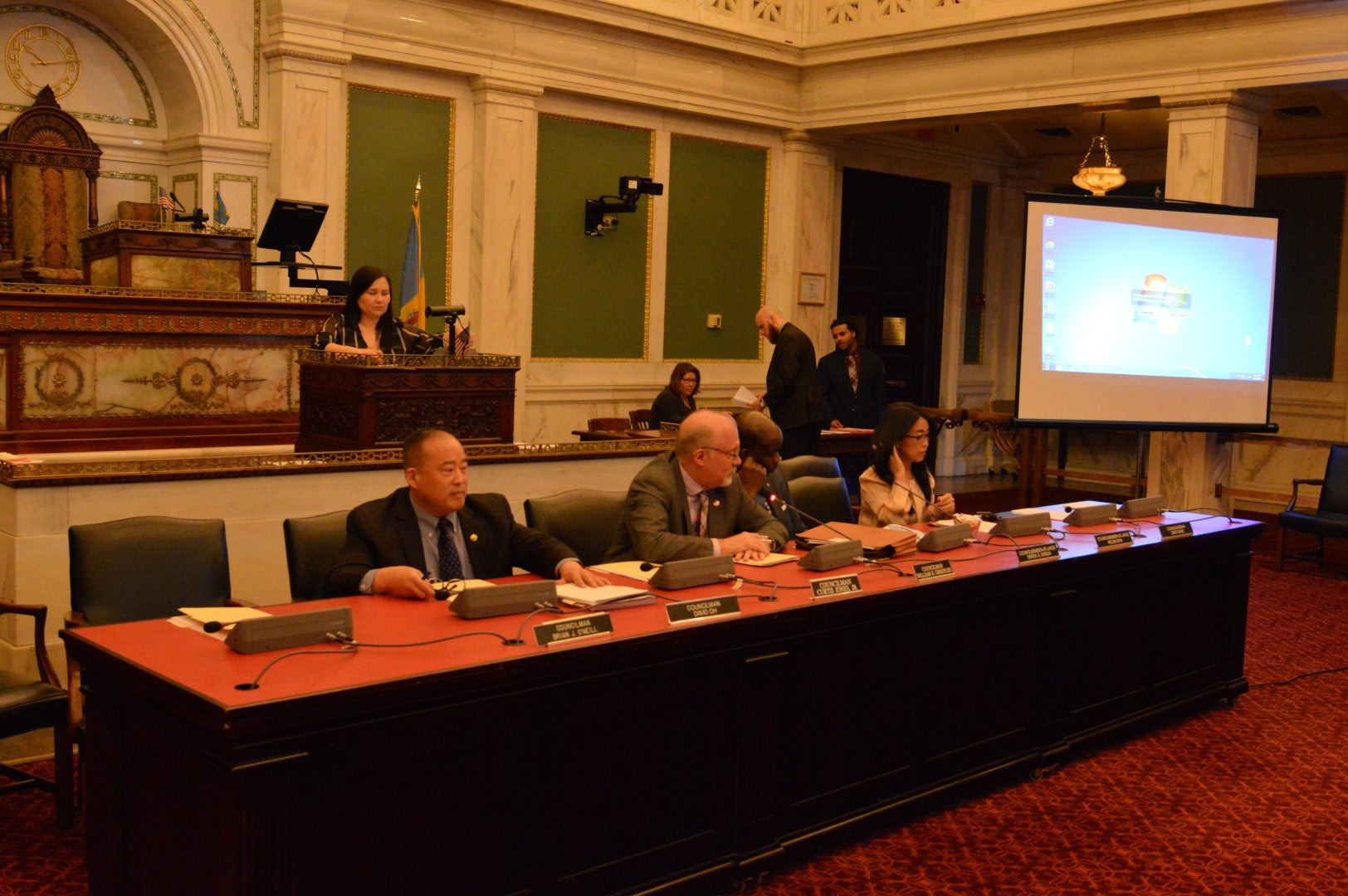  Philadelphia City Council members discuss a bill that give city control over  on-street parking. (Tom MacDonald, WHYY) 