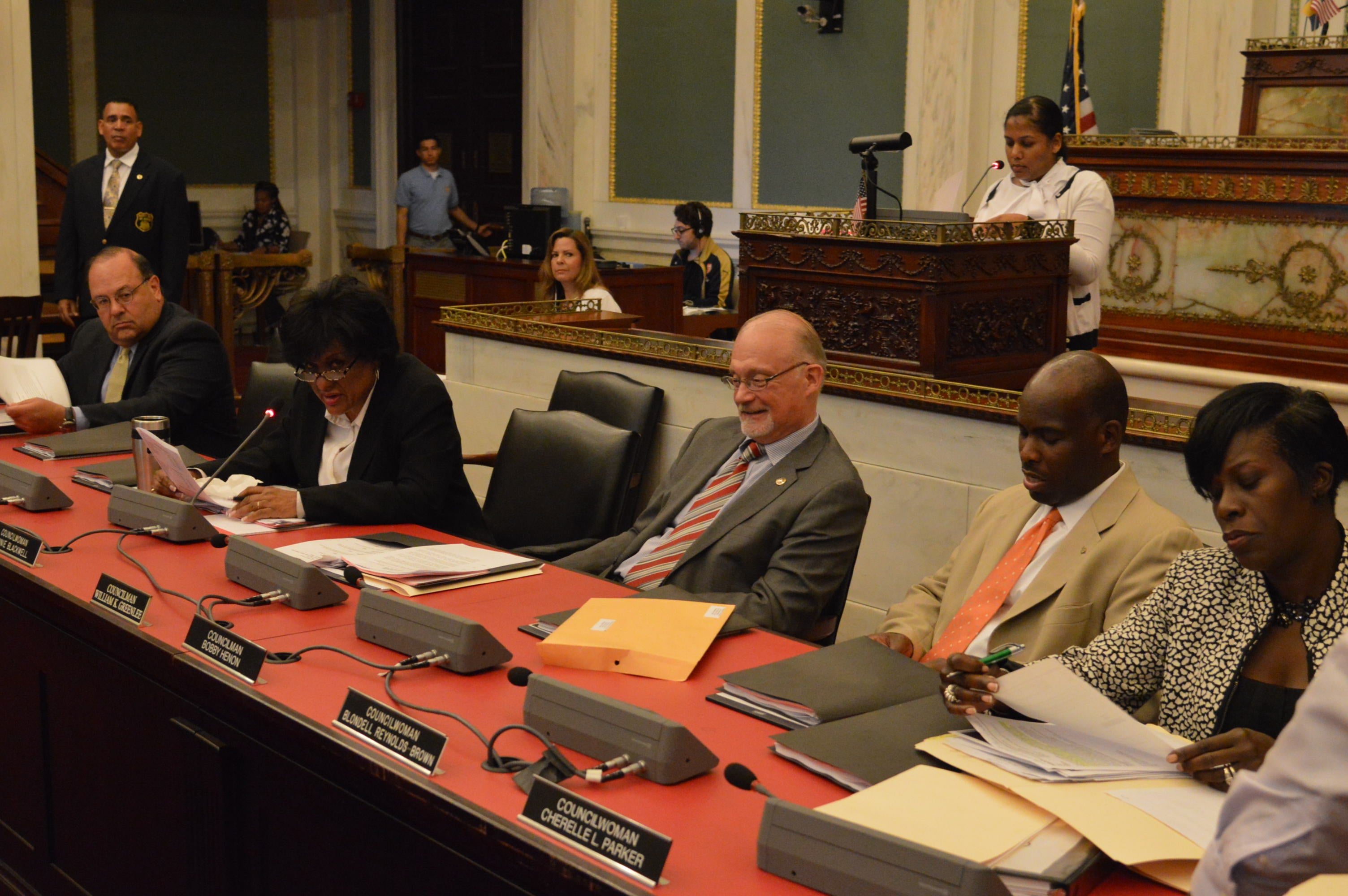  Philadelphia City Council members listen to testimony (Tom MacDonald, WHYY) 