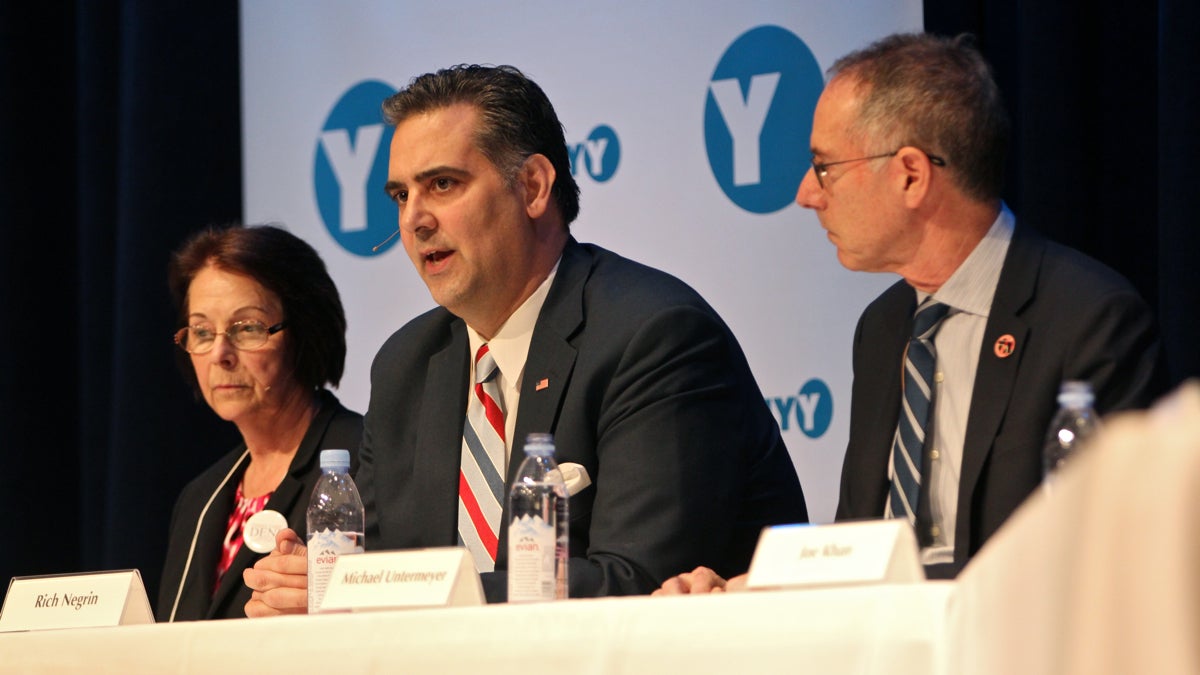  Rich Negrin speaks during a debate among the eight candidates for Philadelphia district attorney held at Springside Chestnut Hill Academy on March 23, 2017. (Emma Lee/WHYY) 