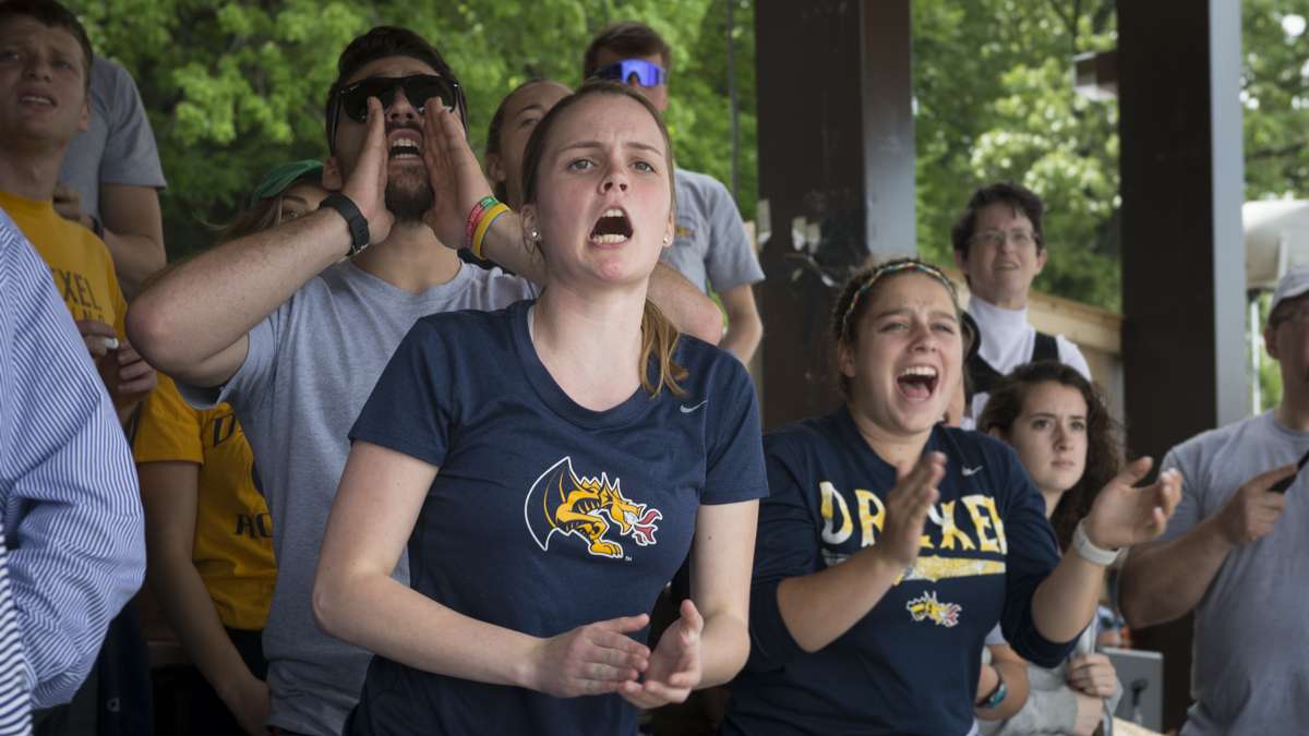 Emily McGowan cheers on her boyfriend who is a member of the Drexel varsity team.