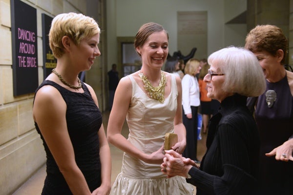 <p><p>Dancers from the former Merce Cunningham Dance Company, Marcie Munnerlyn (left) and Melissa Toogood, with Art Museum trustee Angelica Rudenstine of Princeton, NJ (Photo courtesy of Kelly & Massa Photography)</p></p>
