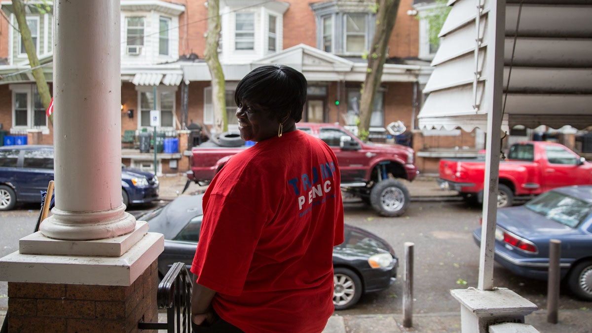  At her home in North Philadelphia, Daphne Goggins proudly wears her Trump Pence T-shirt.  Goggins said she first became a Republican in the 80’s when then Governor Ronald Reagan was running for president. (Lindsay Lazarski/WHYY) 