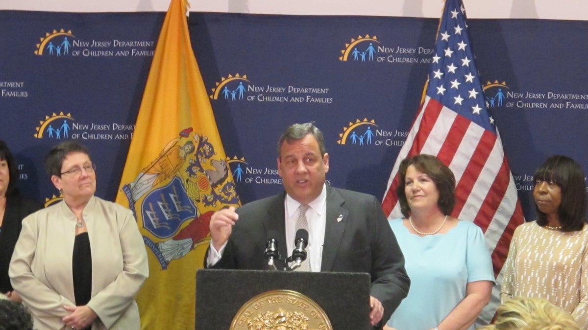  Gov. Chris  Christie praises New Jersey Department of Children and Family employees for making improvements that move the state closer to ending federal oversight. (Phil Gregory/WHYY) 