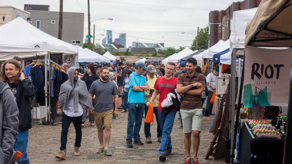 Vendors line Trenton Avenue between Norris and Dauphin streets during the Philadelphia Kinetic Sculpture Derby.