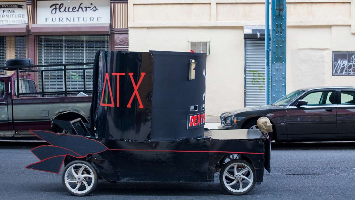 The Deathmobile cruises Front Street in Kensington during the Philadelphia Kinetic Sculpture Derby.