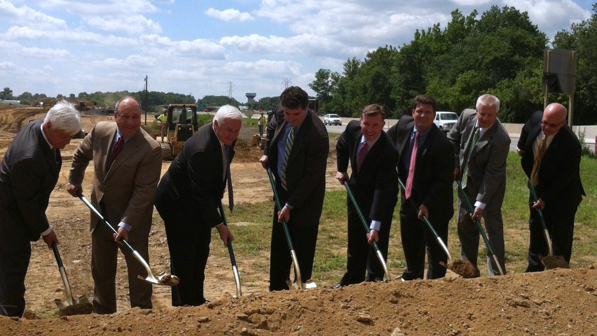  Gov. Tom Corbett and other officials picked up shovels for a photo op at the opening ceremony for the Pennsylvania Turnpike to I-95 interchange. 