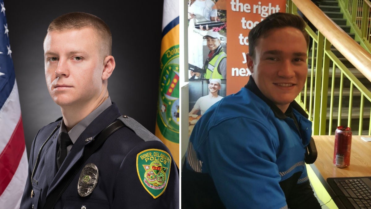  Dover Police Patrolman Robert DaFonte (left) and Cadet James Watts were killed when their Jeep overturned early Sunday morning. (photo courtesy Dover PD) 