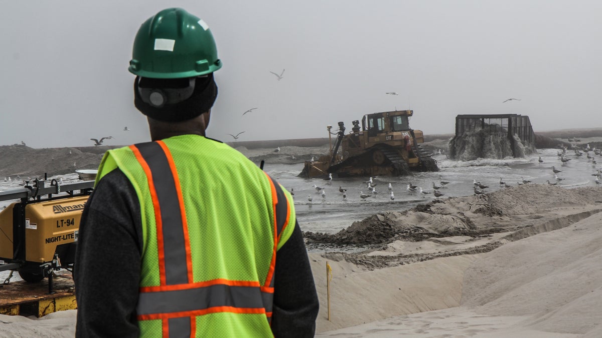 Beach replenishment efforts from May 2015 are shown in the borough of Ship Bottom in Ocean County. (Kimberly Paynter/WHYY, file) 