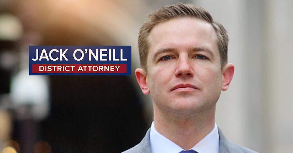  The only TV ad for DA candidate Jack O'Neill is run by a labor-funded Super PAC (NewsWorks screengrab) 