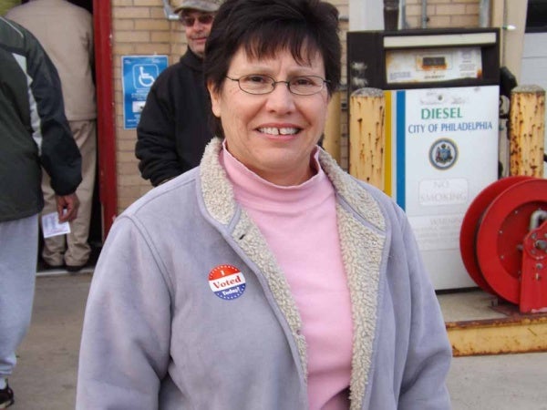 <p><p>State Rep. Pamela DeLissio arrived at the Ridge Avenue fire station in Roxborough to vote at 7 a.m. (Meg Frankowski/for NewsWorks)</p></p>
